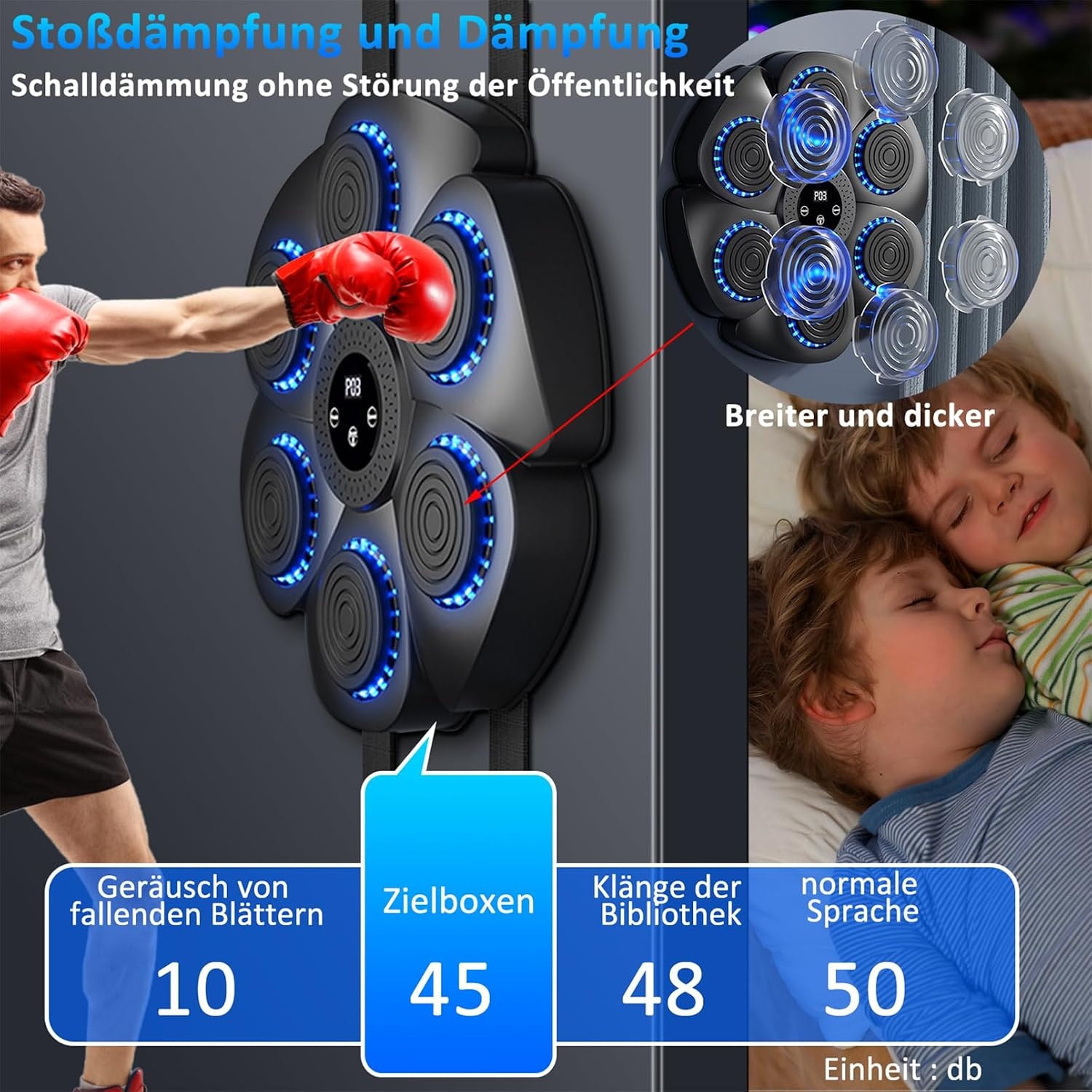 Music Boxing Machine, elektronische led-boksmachine, 9 functies en 18 snelheden en telmodus, bluetooth wandgemonteerde boksdoel met bokshandschoenen voor volwassenen en kinderen