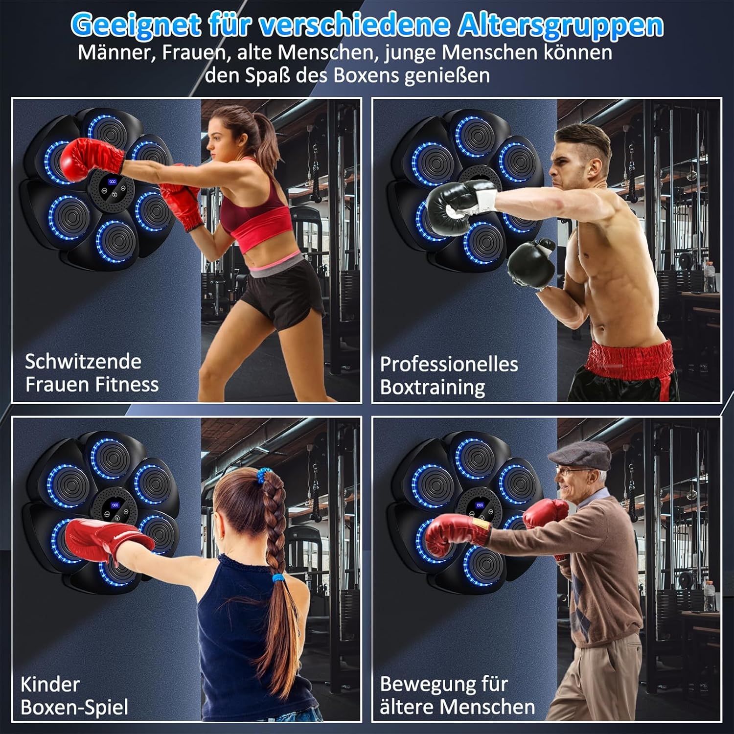 Music Boxing Machine, elektronische led-boksmachine, 9 functies en 18 snelheden en telmodus, bluetooth wandgemonteerde boksdoel met bokshandschoenen voor volwassenen en kinderen