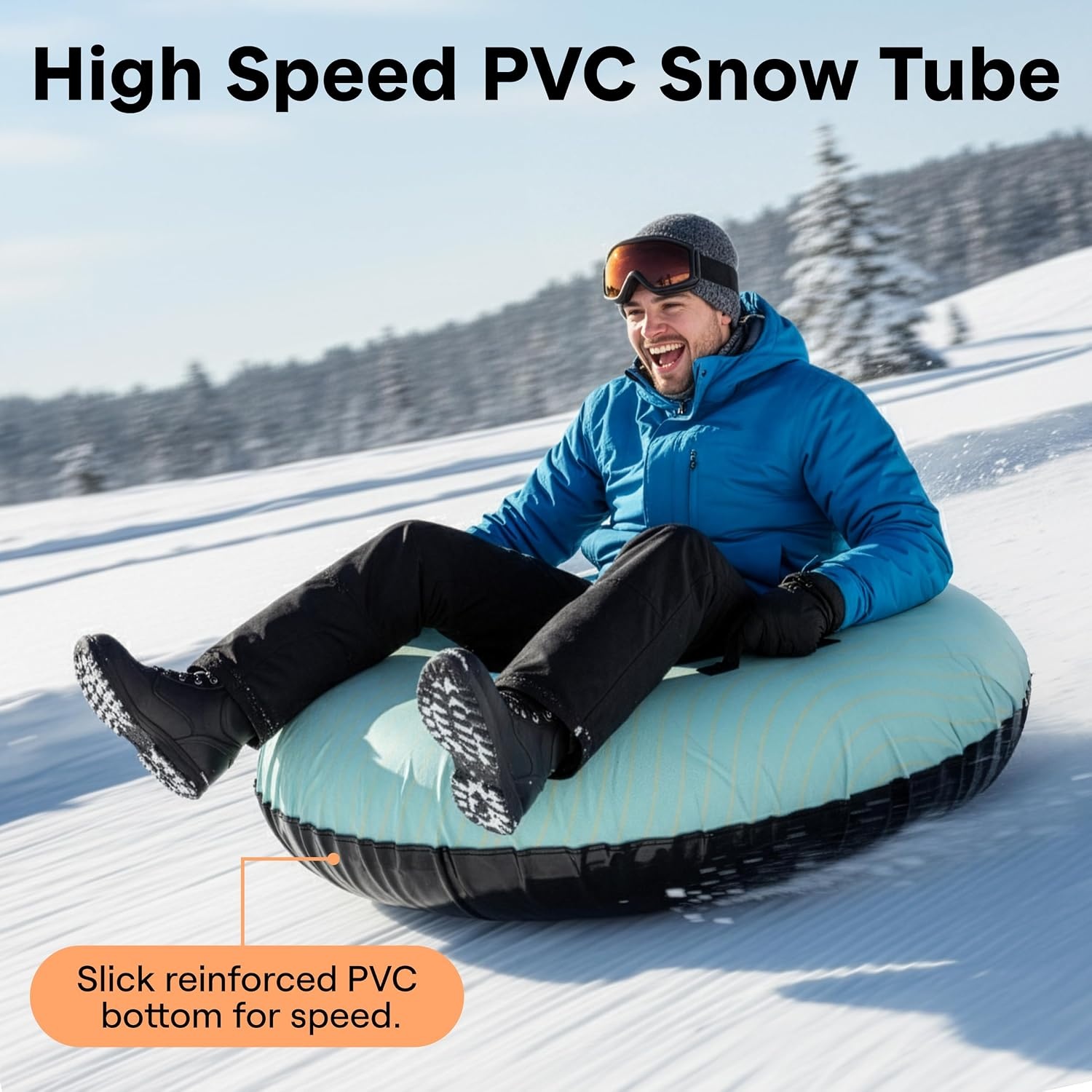 SereneLife Opblaasbare Snow Tube 122 cm - Sneeuwband met Handvatten en Trekkoord - Blauw