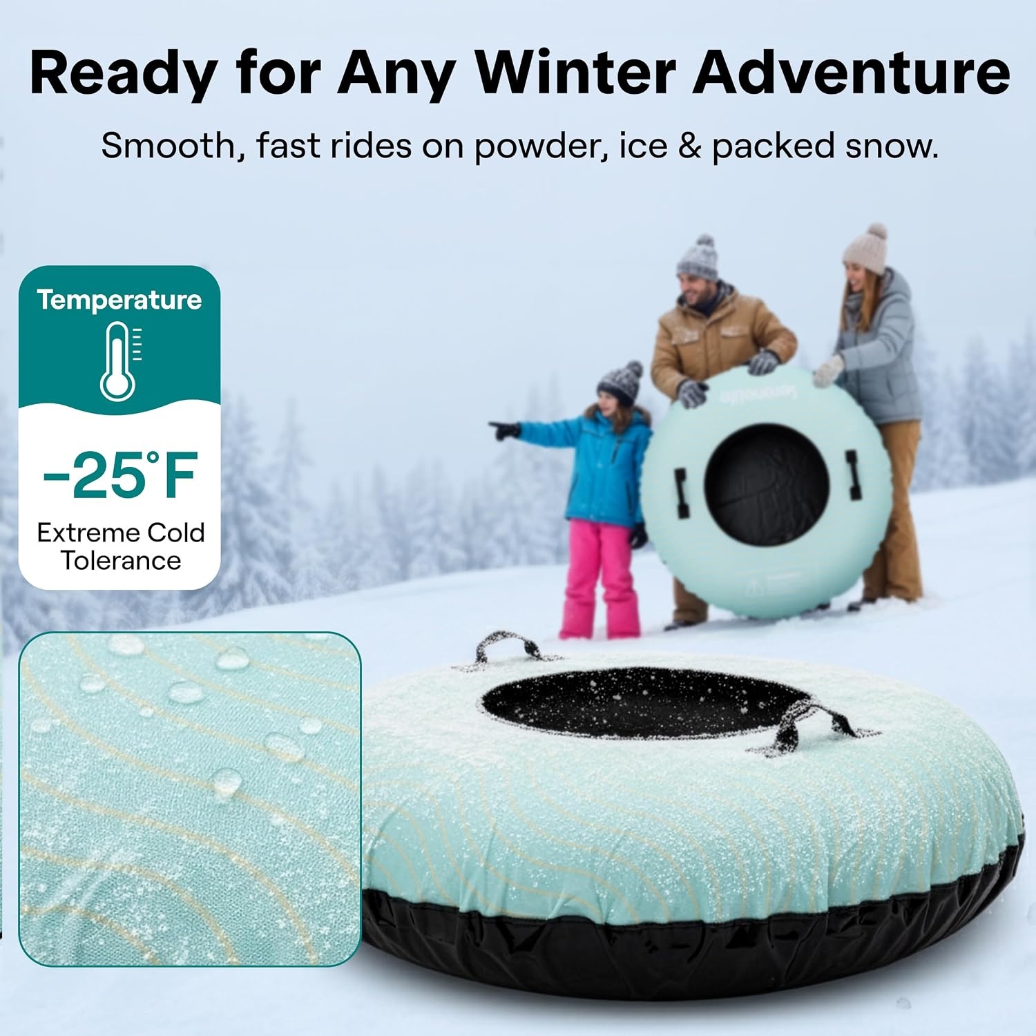 SereneLife Opblaasbare Snow Tube 122 cm - Sneeuwband met Handvatten en Trekkoord - Blauw