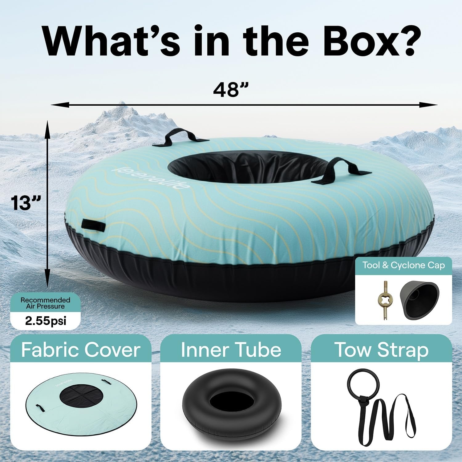 SereneLife Opblaasbare Snow Tube 122 cm - Sneeuwband met Handvatten en Trekkoord - Blauw