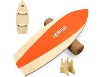 Balansbord met kurkroller voor kernkrachttraining, houten balansbord voor gymnastiek en coördinatietraining, fitness, yoga, geschikt voor volwassenen en jongeren, oranje