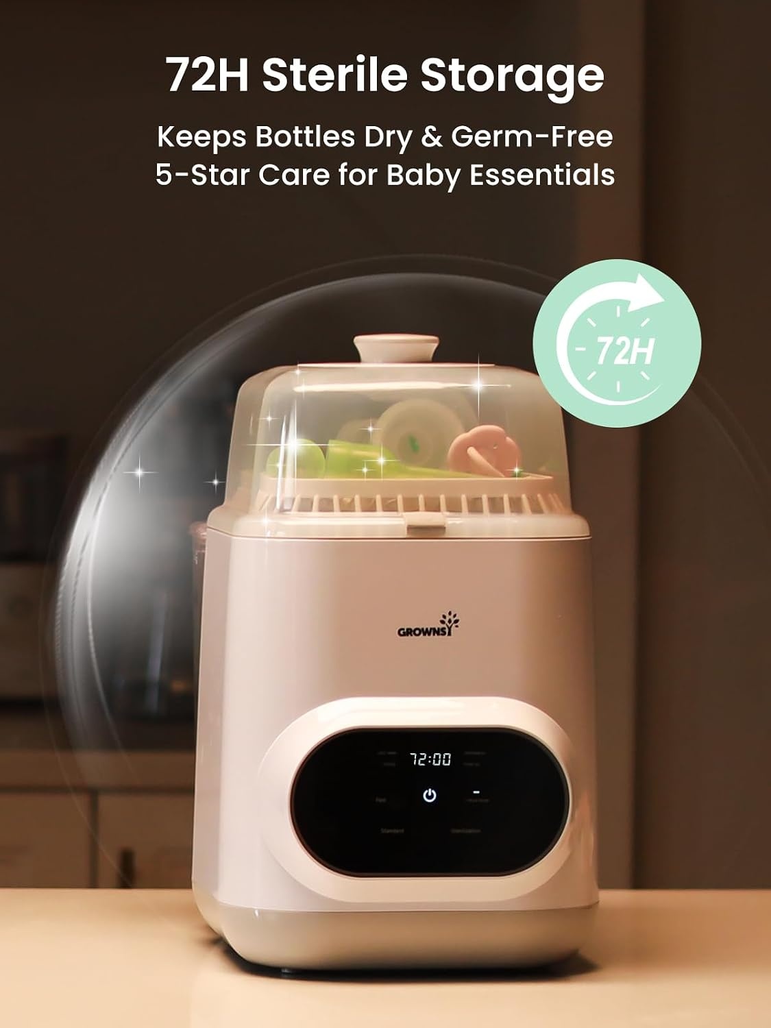 Grownsy EaseClean Premium Automatische Flessenwasser, Reinigen, Steriliseren en Drogen in één Apparaat, voor Babyflessen, Borstkolfonderdelen en Accessoires