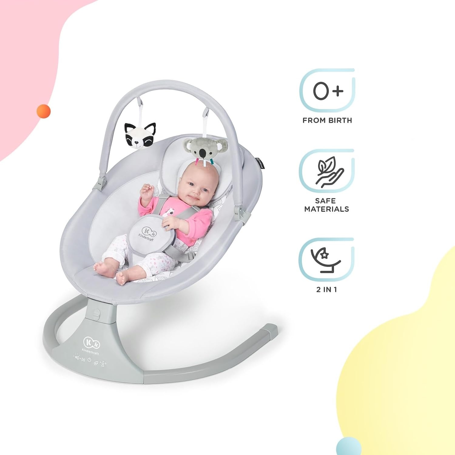 Kinderkraft LULI Elektrische babywippenstoel Grijs