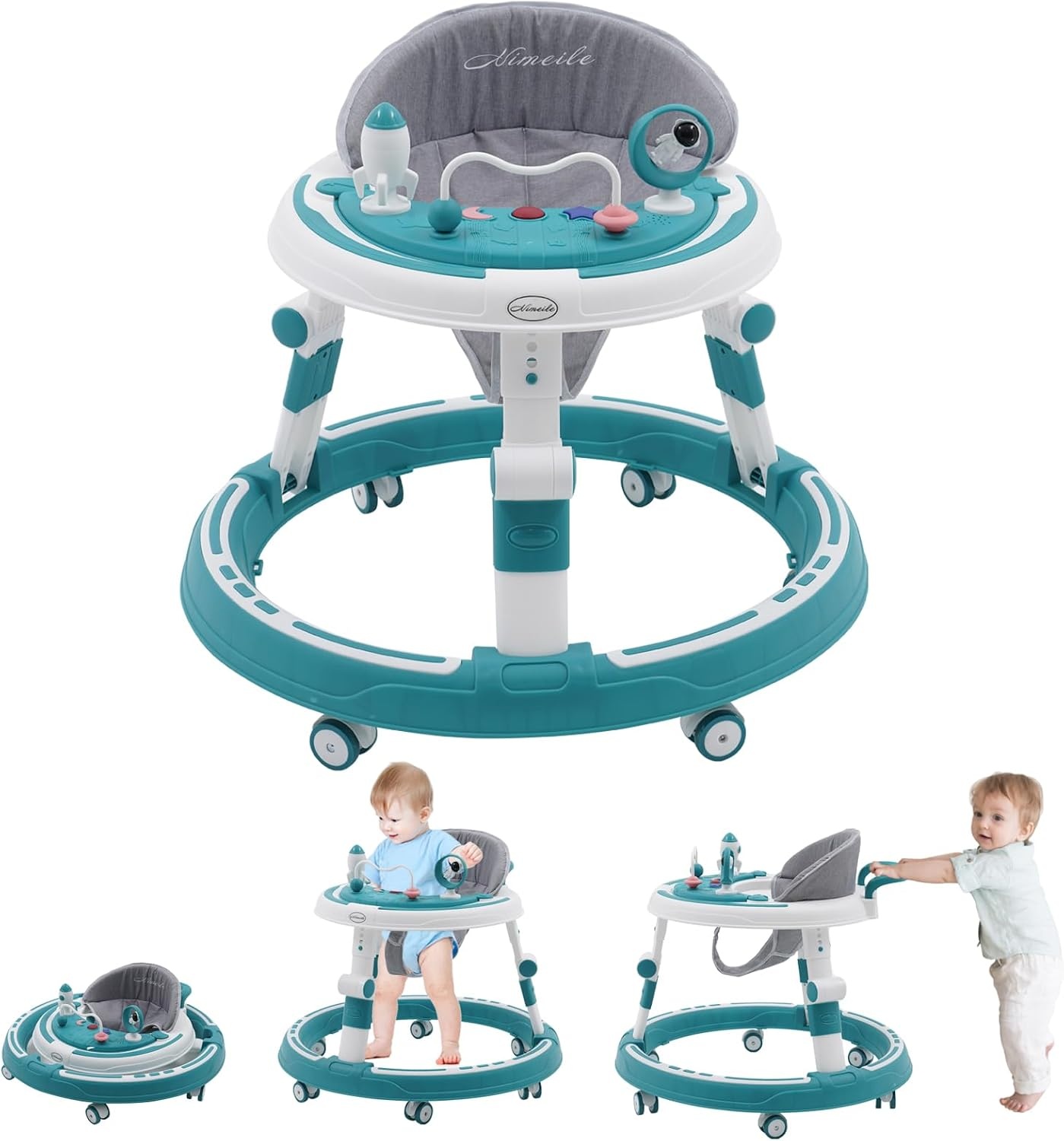 3-in-1 Babyloopwagen met Speelcentrum en Verstelbare Zitting - Turquoise