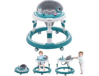 3-in-1 Babyloopwagen met Speelcentrum en Verstelbare Zitting - Turquoise