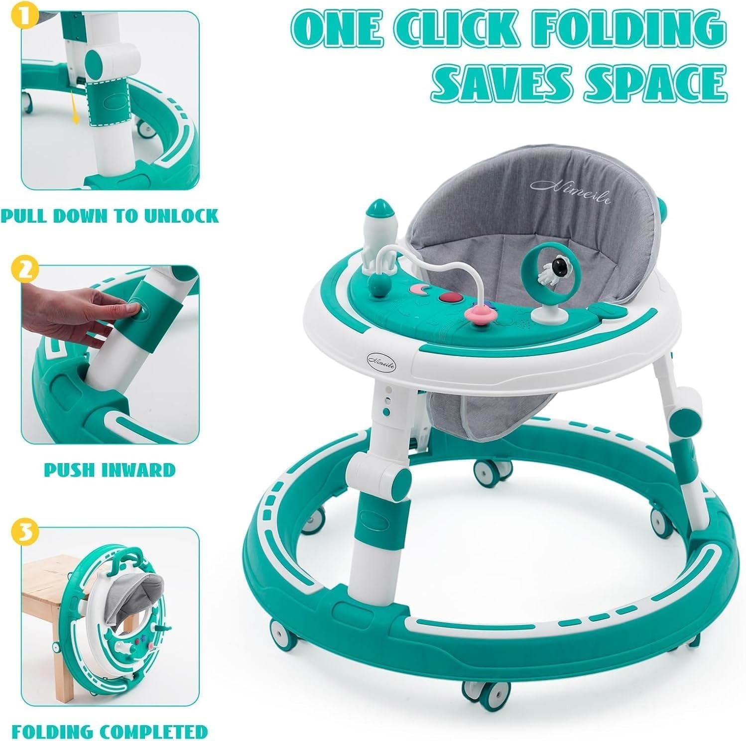 3-in-1 Babyloopwagen met Speelcentrum en Verstelbare Zitting - Turquoise