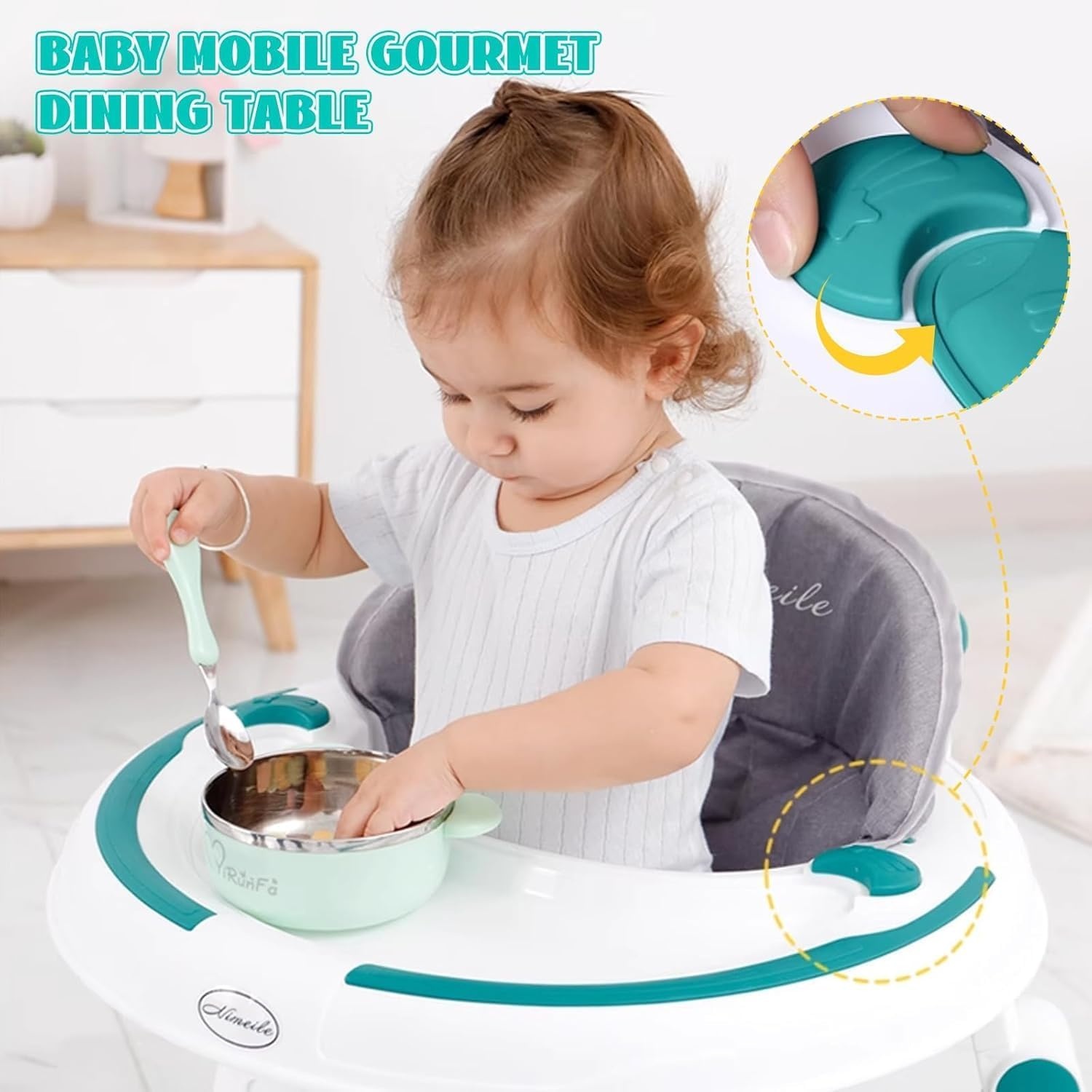 3-in-1 Babyloopwagen met Speelcentrum en Verstelbare Zitting - Turquoise