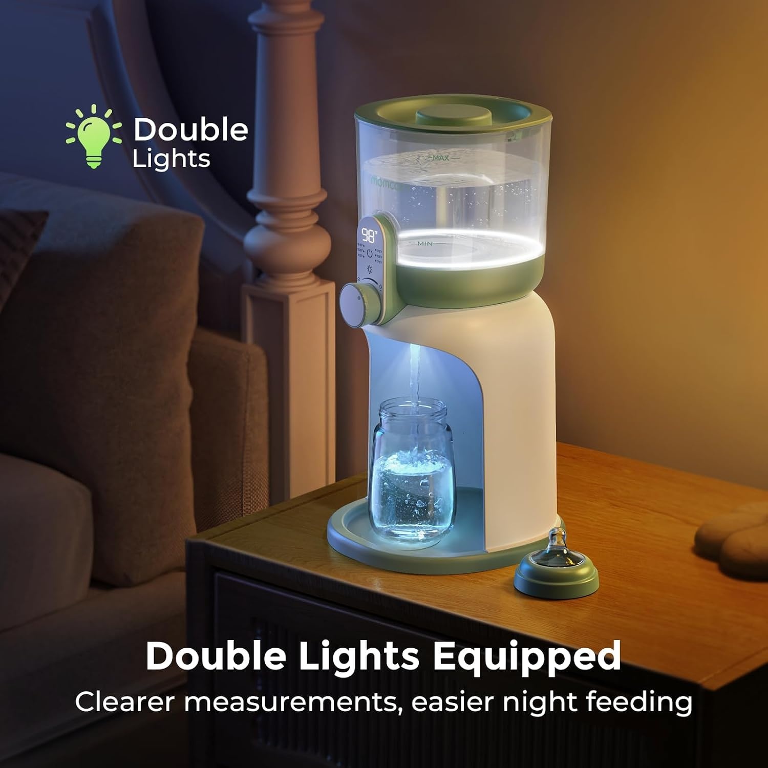 Momcozy Flessenmaker baby met dubbel licht, snelle flessenwarmer voor melkbereiding, 1,69 liter groot volume, melkbereider met 6 temperatuurniveaus, basisuitrusting voor borstvoeding