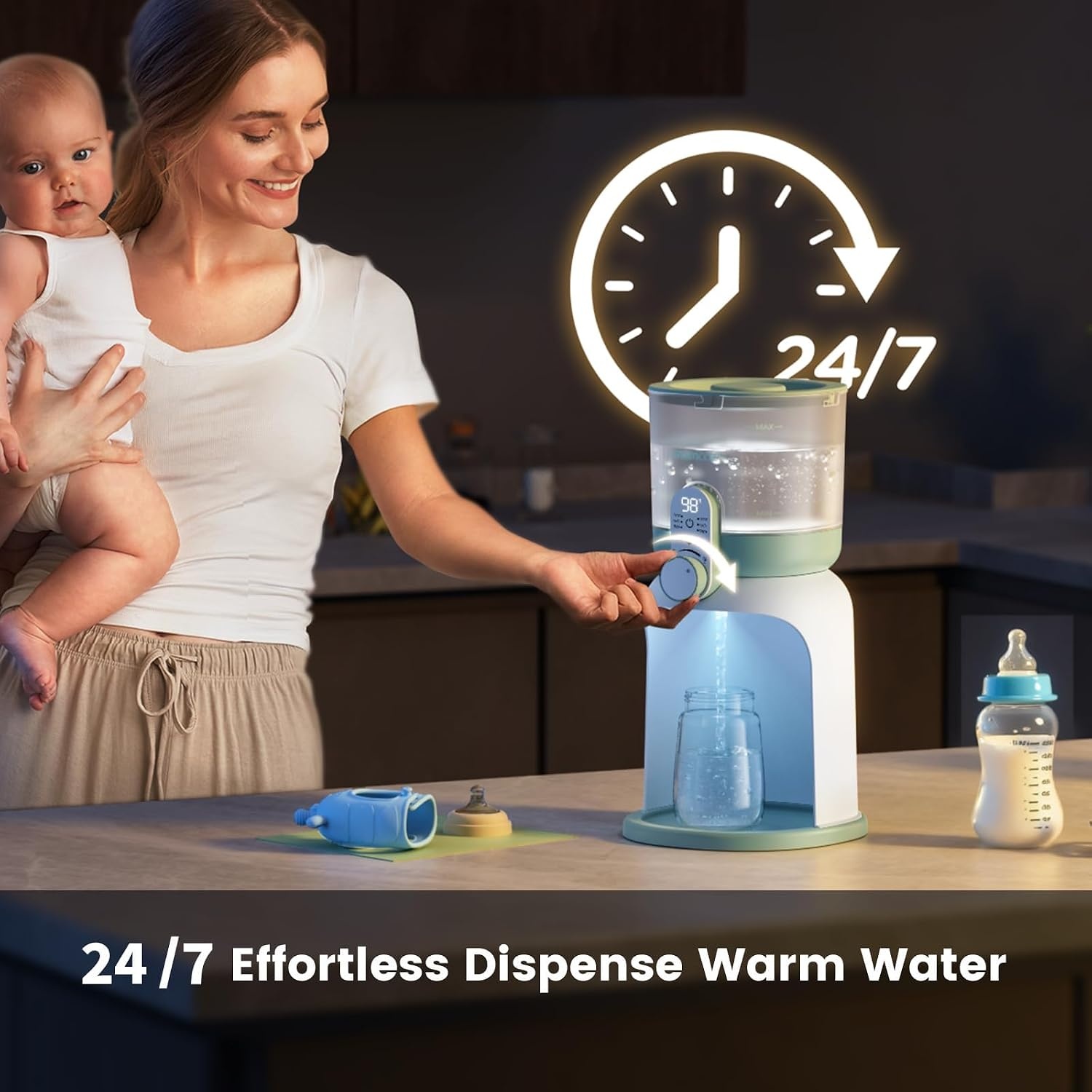 Momcozy Flessenmaker baby met dubbel licht, snelle flessenwarmer voor melkbereiding, 1,69 liter groot volume, melkbereider met 6 temperatuurniveaus, basisuitrusting voor borstvoeding