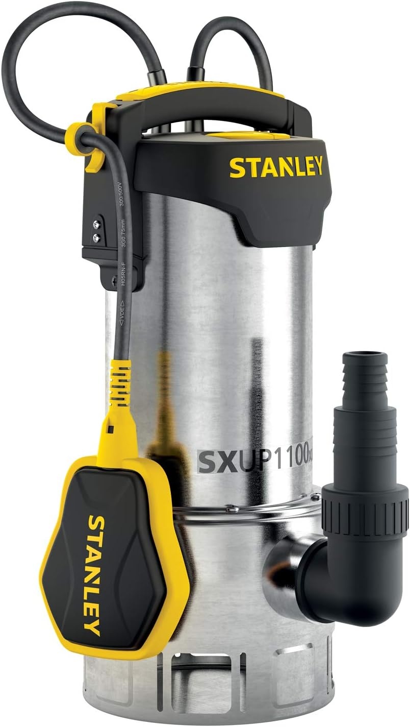 Stanley SXUP1100XDE dompelpomp voor vuil water (1100 W, debiet max. 16.500 l/u, opvoerhoogte max. 10,5 m),Meerkleurig