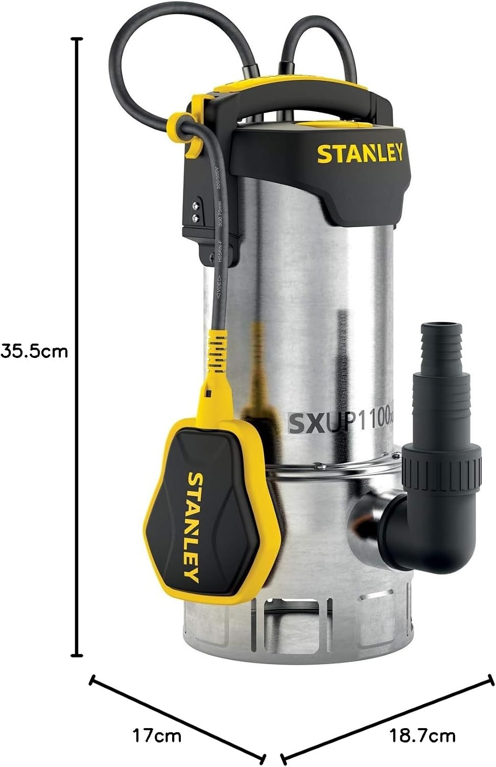 Stanley SXUP1100XDE dompelpomp voor vuil water (1100 W, debiet max. 16.500 l/u, opvoerhoogte max. 10,5 m),Meerkleurig