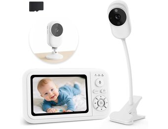 NUOTUN Babyfoon camera met clip en houder voor bed, 1080p babycamera zonder wifi, nachtzicht, bidirectionele audio, huildetectie, eenvoudig te installeren 63(EU)