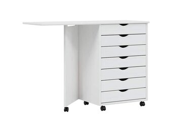 vidaXL Ladekast met bureau MOSS verrijdbaar massief grenenhout wit