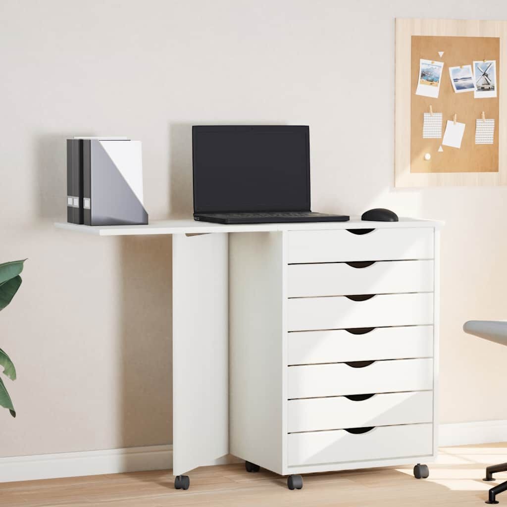 vidaXL Ladekast met bureau MOSS verrijdbaar massief grenenhout wit