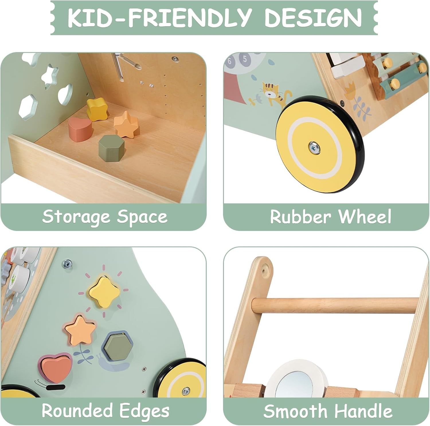 Montessori Babyloopwagen, hout, loophulp om te leren lopen, Montessori speelgoed, multifunctioneel, houten speelgoed voor peuters, babywandelspeelgoed voor kinderen, cadeau voor jongens en meisjes