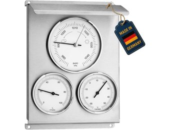 TFA Dostmann analoog weerstation voor buiten, 20.2010.60, met barometer voor weersvoorspelling, met thermometer en hygrometer, zilver, van roestvrij staal, (L) 160 x (B) 68 x (H) 221 mm
