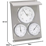 TFA Dostmann analoog weerstation voor buiten, 20.2010.60, met barometer voor weersvoorspelling, met thermometer en hygrometer, zilver, van roestvrij staal, (L) 160 x (B) 68 x (H) 221 mm