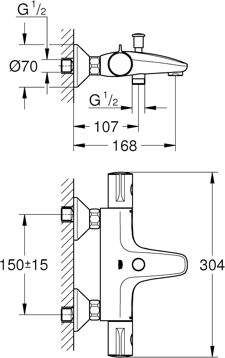 Grohe GRT 800 THM badkuip AP 1/2' F