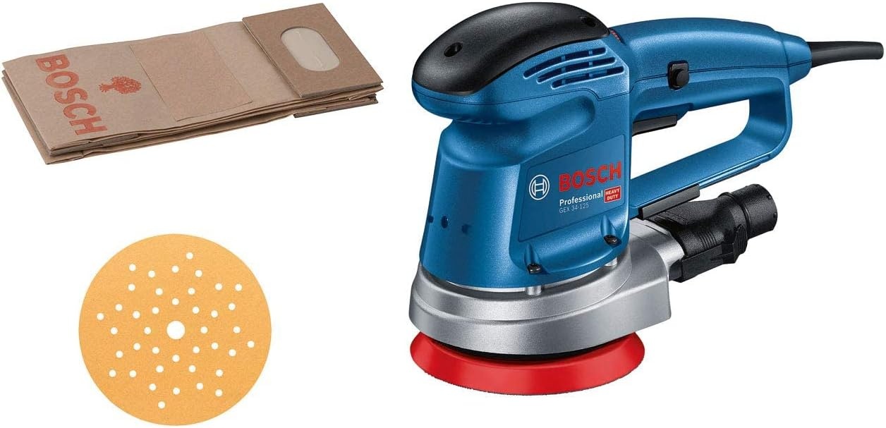 Bosch Professional excenterschuurmachine GEX 34-125 (schuurplateau-⌀ 150 mm, schuurblad C470 voor hout, afzuigingsadapter, in doos)