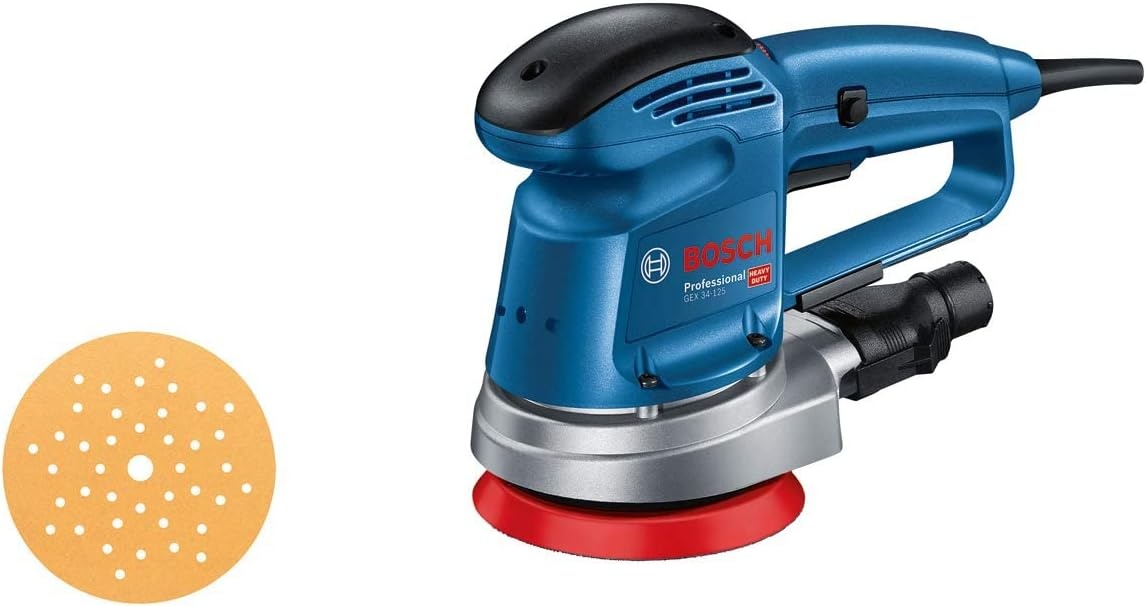 Bosch Professional excenterschuurmachine GEX 34-125 (schuurplateau-⌀ 150 mm, schuurblad C470 voor hout, afzuigingsadapter, in doos)