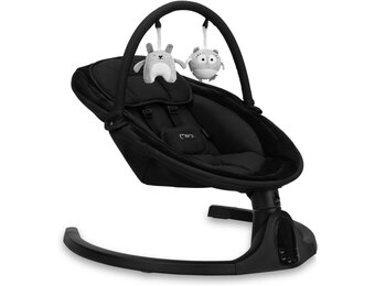 MOMI KENANI Onyx schommelbank voor kinderen tot 9 kg, met led-display, afstandsbediening en Bluetooth voor verbinding met smartphone, stroomvoorziening via batterijen en/of netvoeding