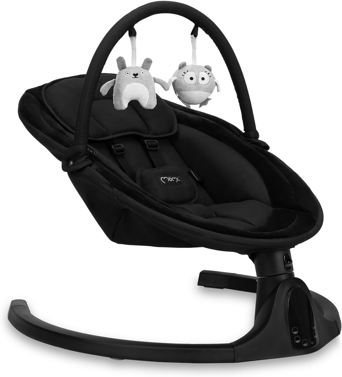 MOMI KENANI Onyx schommelbank voor kinderen tot 9 kg, met led-display, afstandsbediening en Bluetooth voor verbinding met smartphone, stroomvoorziening via batterijen en/of netvoeding
