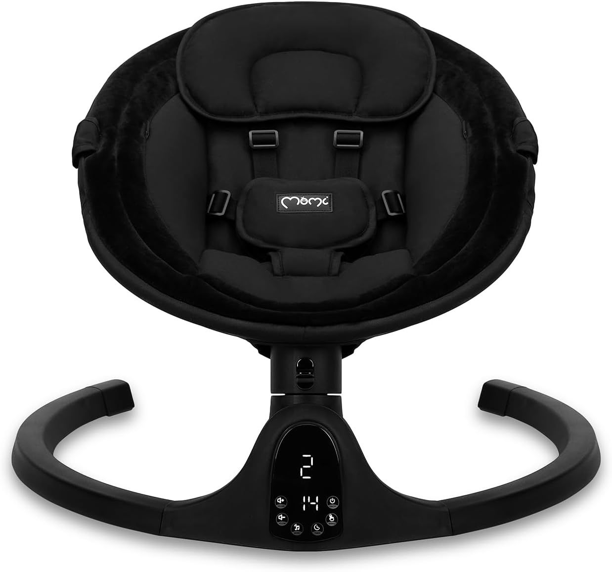 MOMI KENANI Onyx schommelbank voor kinderen tot 9 kg, met led-display, afstandsbediening en Bluetooth voor verbinding met smartphone, stroomvoorziening via batterijen en/of netvoeding