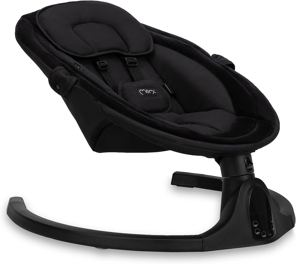 MOMI KENANI Onyx schommelbank voor kinderen tot 9 kg, met led-display, afstandsbediening en Bluetooth voor verbinding met smartphone, stroomvoorziening via batterijen en/of netvoeding