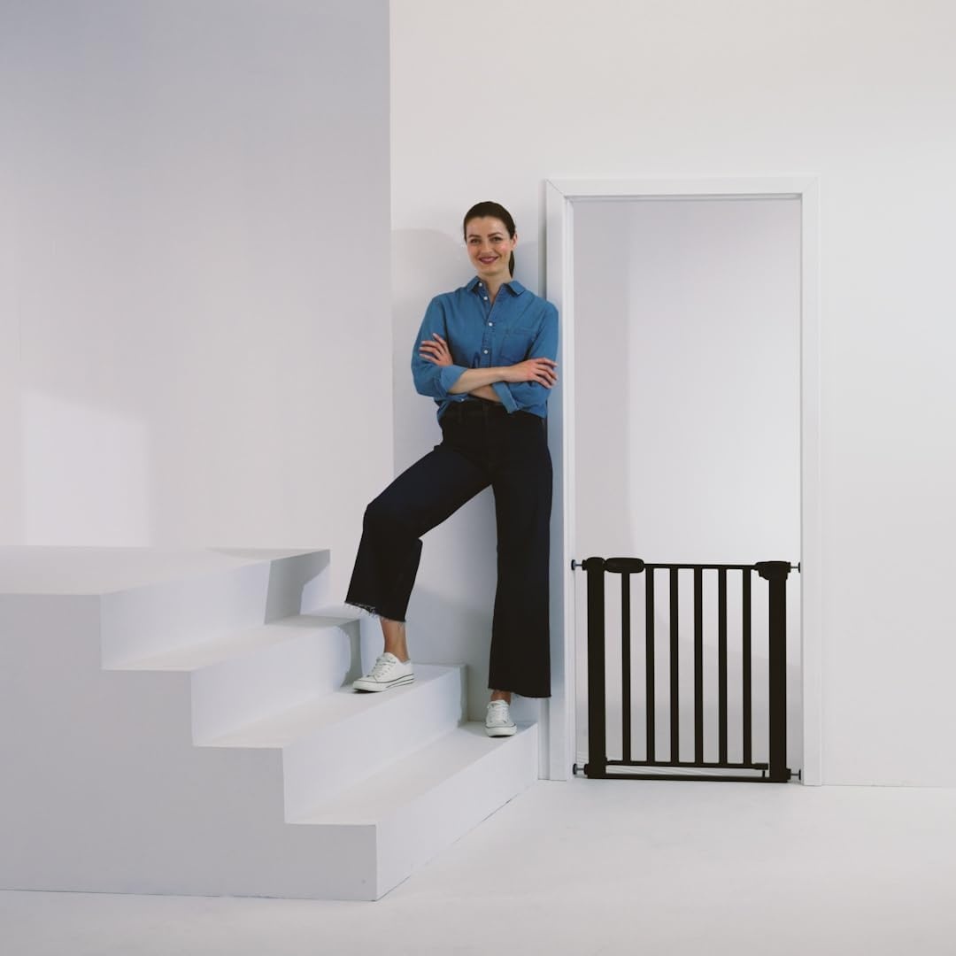 Kinderkraft LOCK&GO Deurveiligheidshek van 75 tot 103 cm, Traphek, opent tot 90 graden, Zonder boren, dubbele beveiliging, zwart