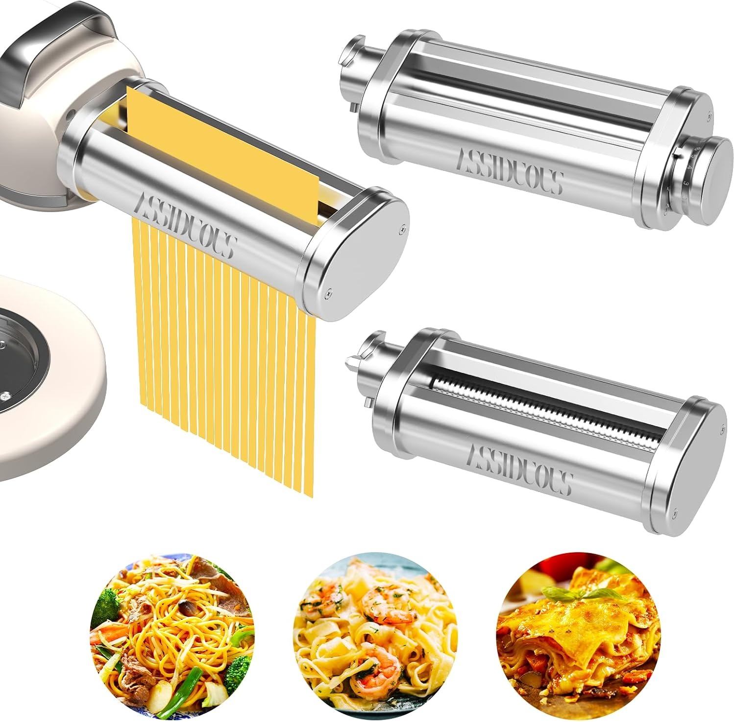 Kenwood-pastamachine voor KVC/KVL keukenmachines, 3-in-1 pastamachine, roestvrij staal, pastamopzet voor Kenwood, spaghettisnijder en fettuccinesnijder