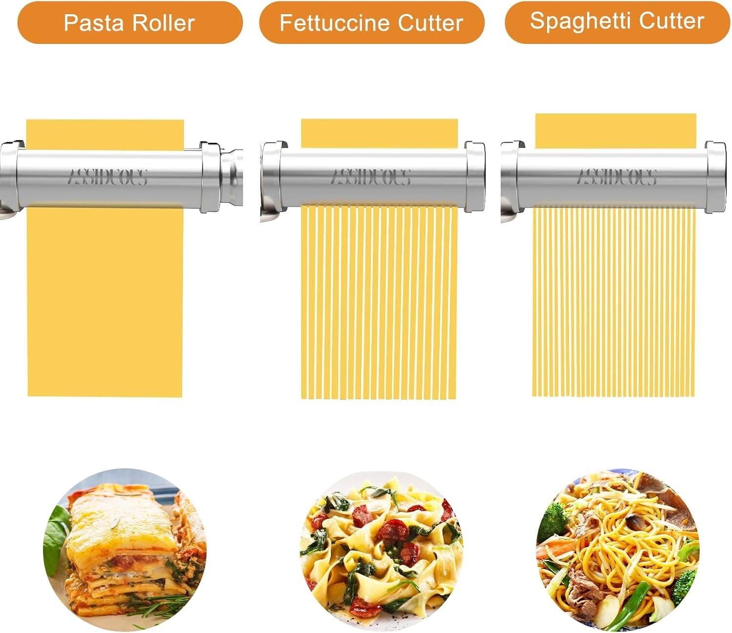 Kenwood-pastamachine voor KVC/KVL keukenmachines, 3-in-1 pastamachine, roestvrij staal, pastamopzet voor Kenwood, spaghettisnijder en fettuccinesnijder