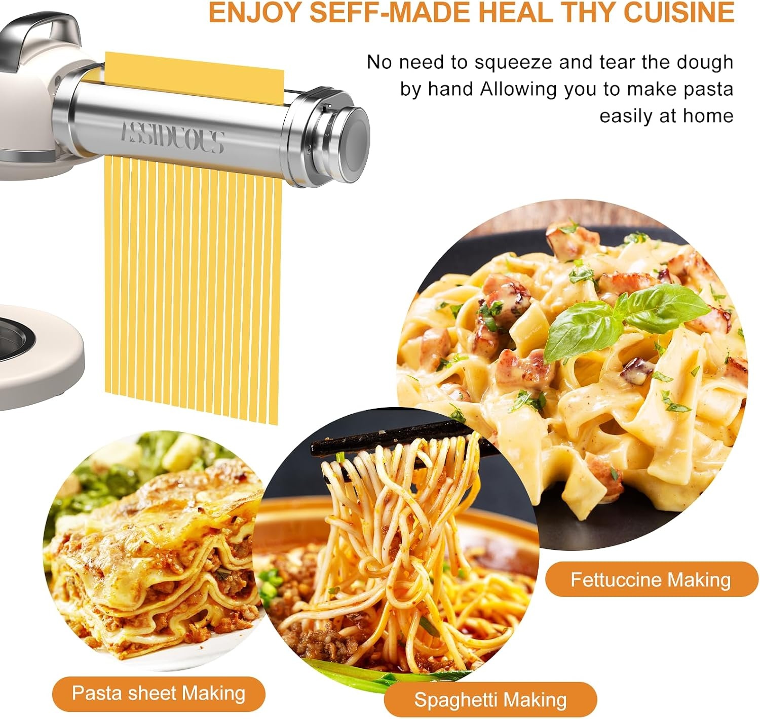 Kenwood-pastamachine voor KVC/KVL keukenmachines, 3-in-1 pastamachine, roestvrij staal, pastamopzet voor Kenwood, spaghettisnijder en fettuccinesnijder