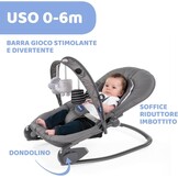 Chicco - Wipstoel Hooplà - 0 tot 18 kg - Verstelbaar naar Kinderstoel - Kantelbare Rugleuning - Inclusief Speelboog - 4 Wielen - Moon Grey