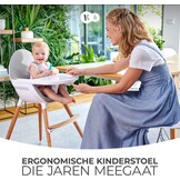 Kinderkraft 2-in-1 hoge kinderstoel FINI, hoge babystoel, kinderstoeltje, combistoel, houten poten, veiligheidsgordel, voetensteun, dubbel eetblad, 5-puntsveiligheidsgordel, grijs