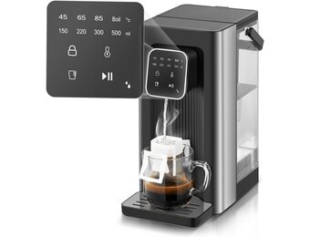 Warmwaterdispenser, 2600 W warm water in seconden, 4 temperatuurniveaus, 4 waterhoeveelheden, 2,5 l tank, compact en energiezuinig, digitaal touchscreen, hittebescherming, kinderbeveiliging, voor