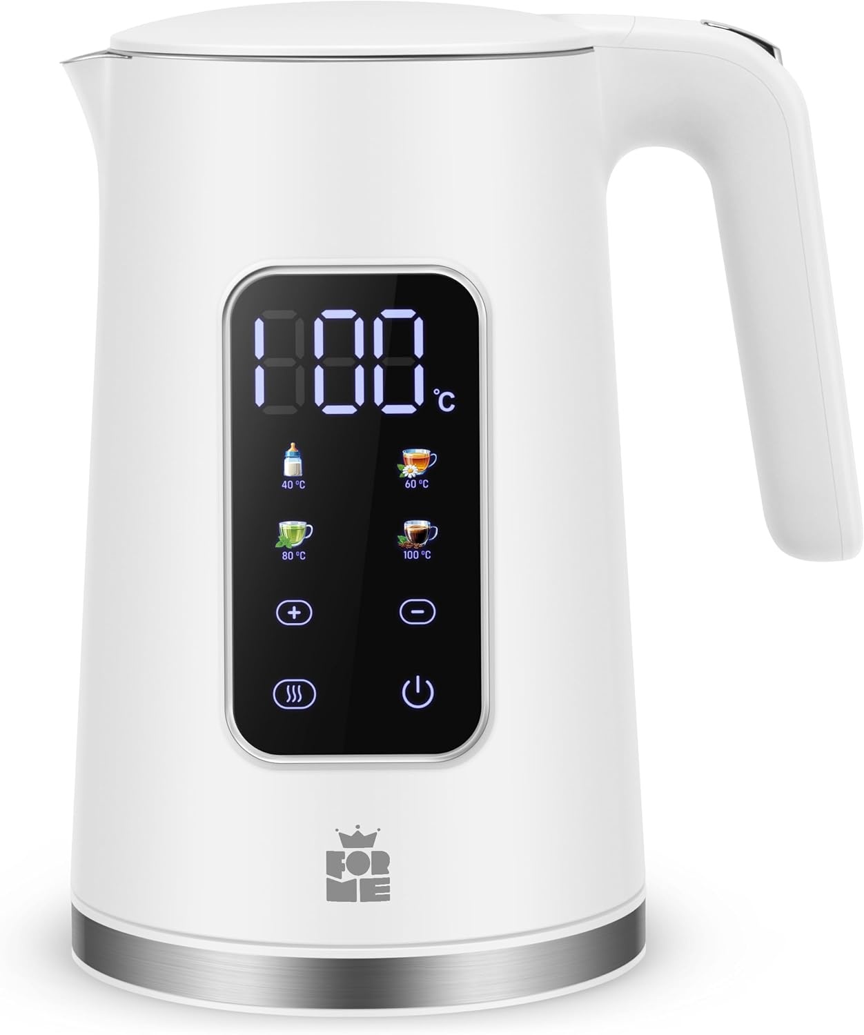 ForMe Roestvrijstalen Waterkoker 1,7 L, Temperatuurkeuze 40-100°C, LED digitale temperatuurweergave,7 Kleuren LED Verlichting, Warmhoudfunctie, BPA-vrij