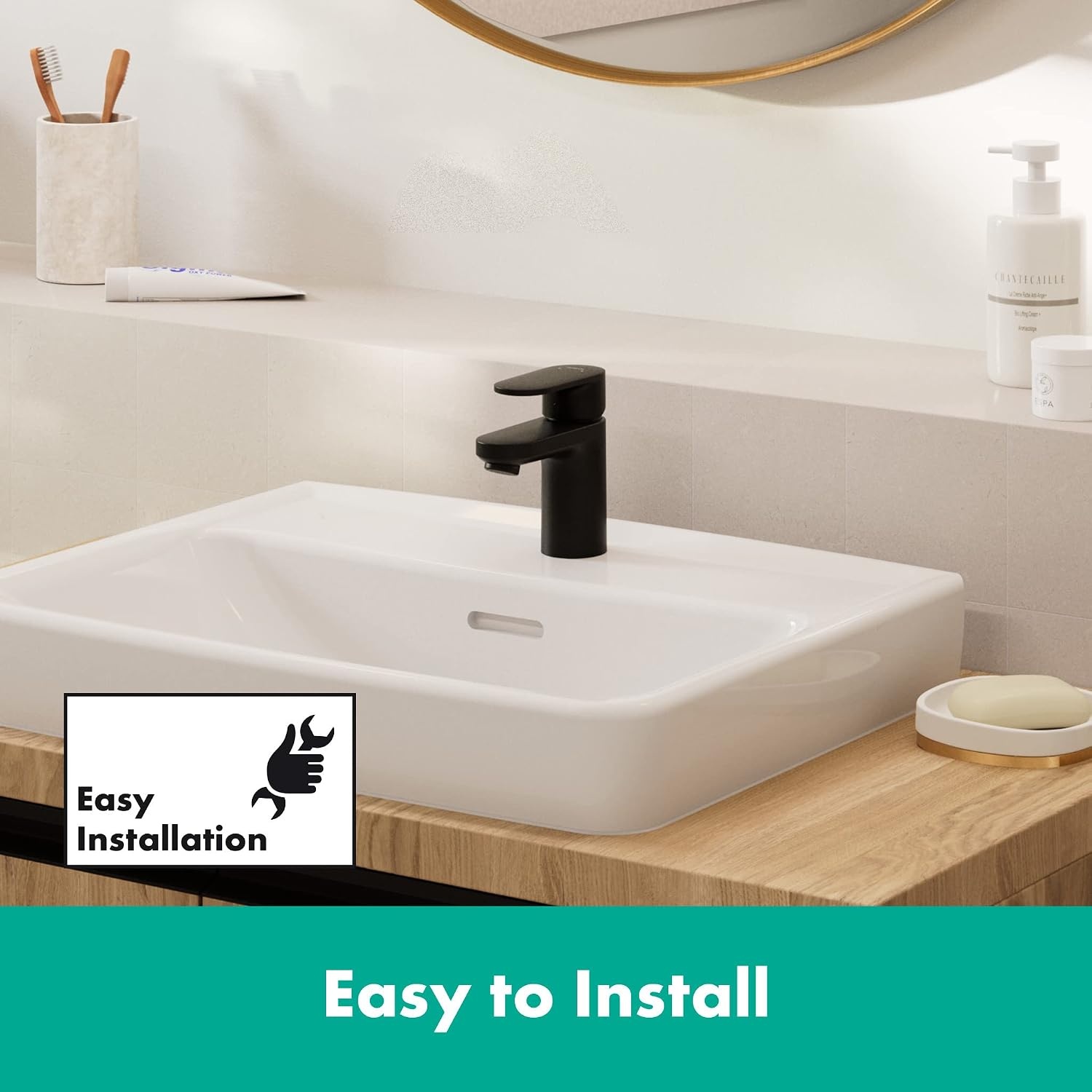 hansgrohe Vernis Blend - Wastafelkraan zonder afvoer, Wastafelmengkraan met uitloop hoogte 71 mm, Badkamerkraan waterbesparend (EcoSmart), mat zwart, 71558670