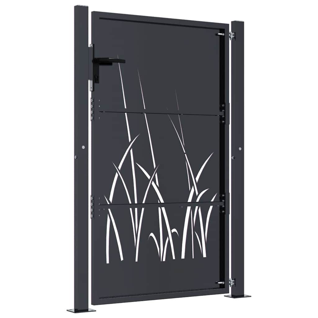 vidaXL Poort 105x155 cm met grasontwerp staal antracietkleurig