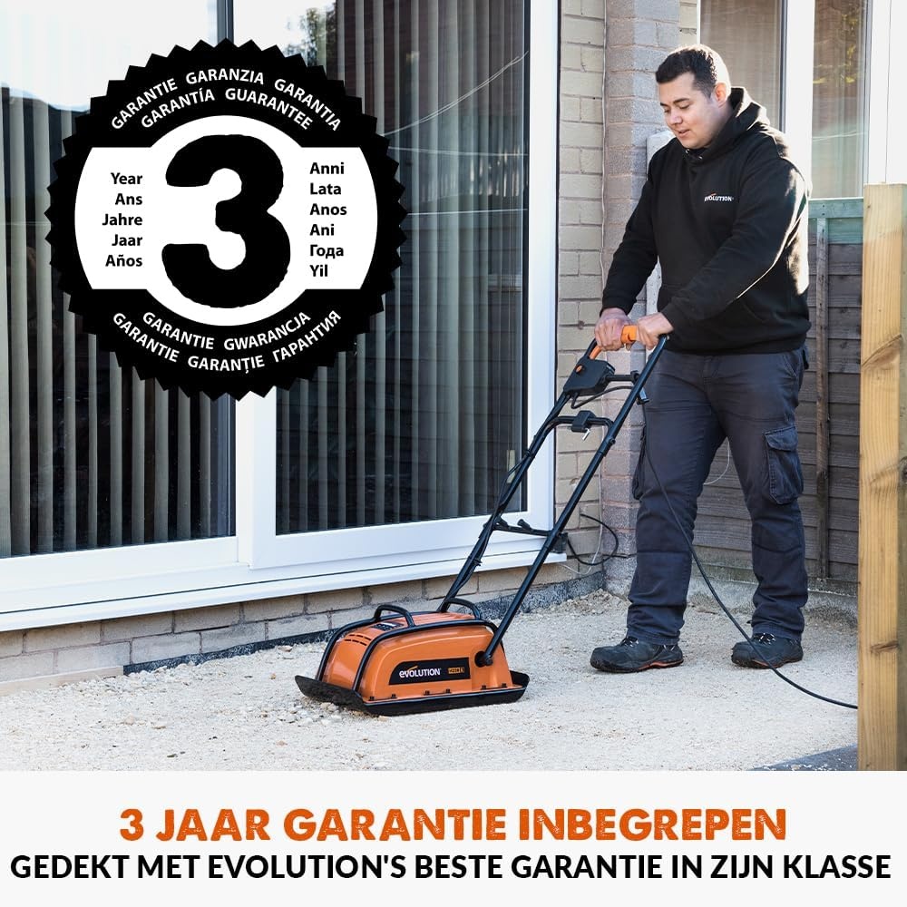 Evolution Power Tools H320-E Hulk Elektroplaatverdichter, elektrisch - Ideaal voor het egaliseren van bestrating, kunstgrasvoorbereiding, patio, straatwerk, zand, aarde - 2 jaar garantie, 230V