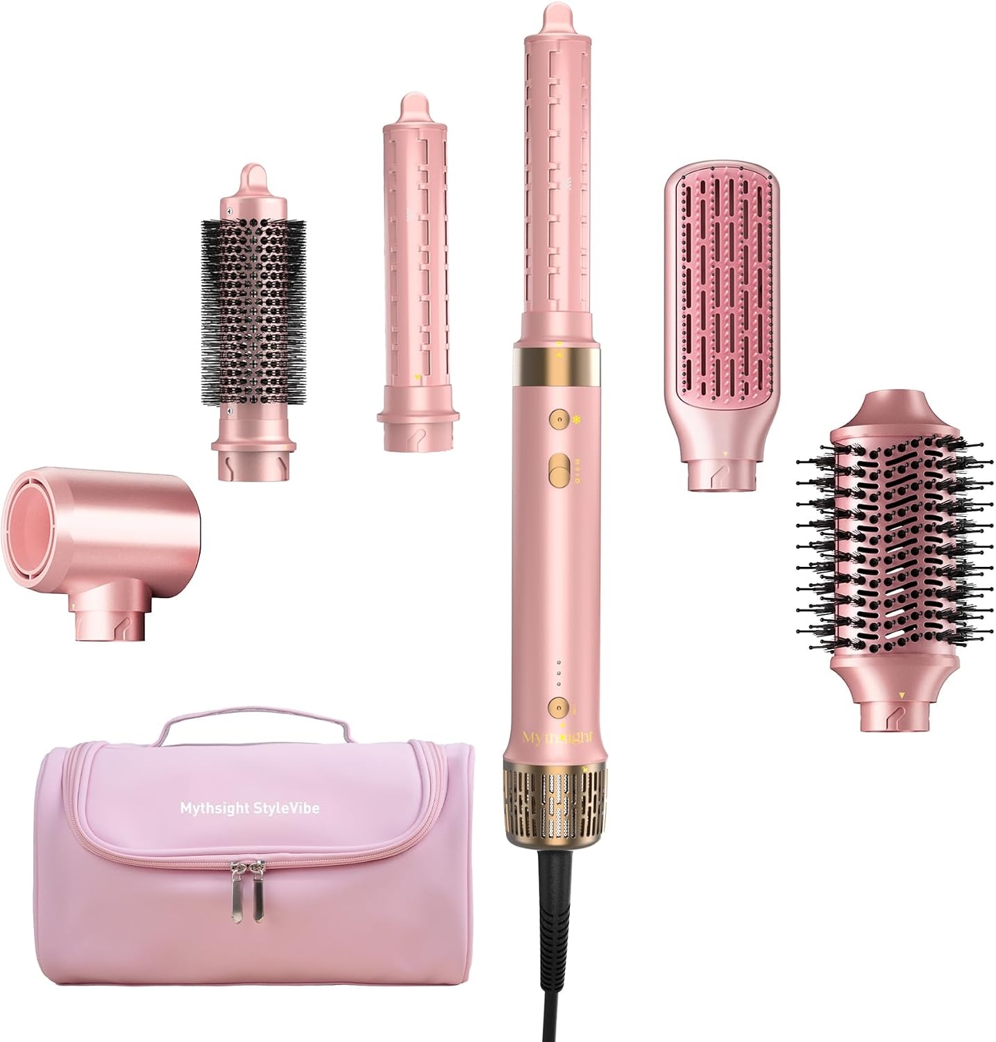 6-in-1 Airstyler, krultang, ionen-föhn/haardroger en stijltang, krultang, auto-krullen, sneldrogend, volume, zonder schade door hitte, met reistas en hittebestendige handschoen