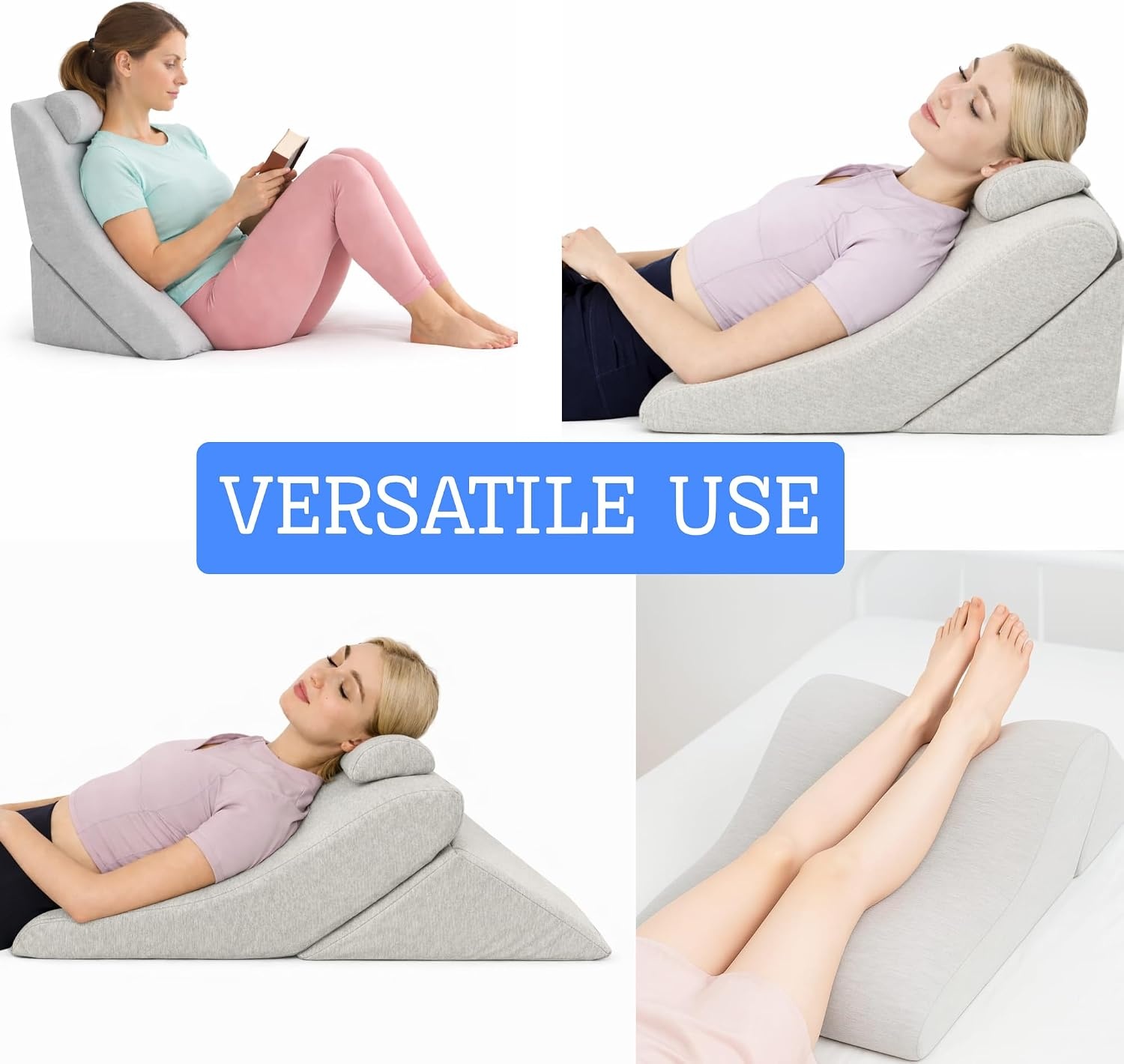 Leeskussen, rugkussen, verstelbare hoofdsteun, traagschuim, afneembaar, ademend en antislip, handvat, driehoekig voor rug, nek en benen, 60 x 50 x 30 cm