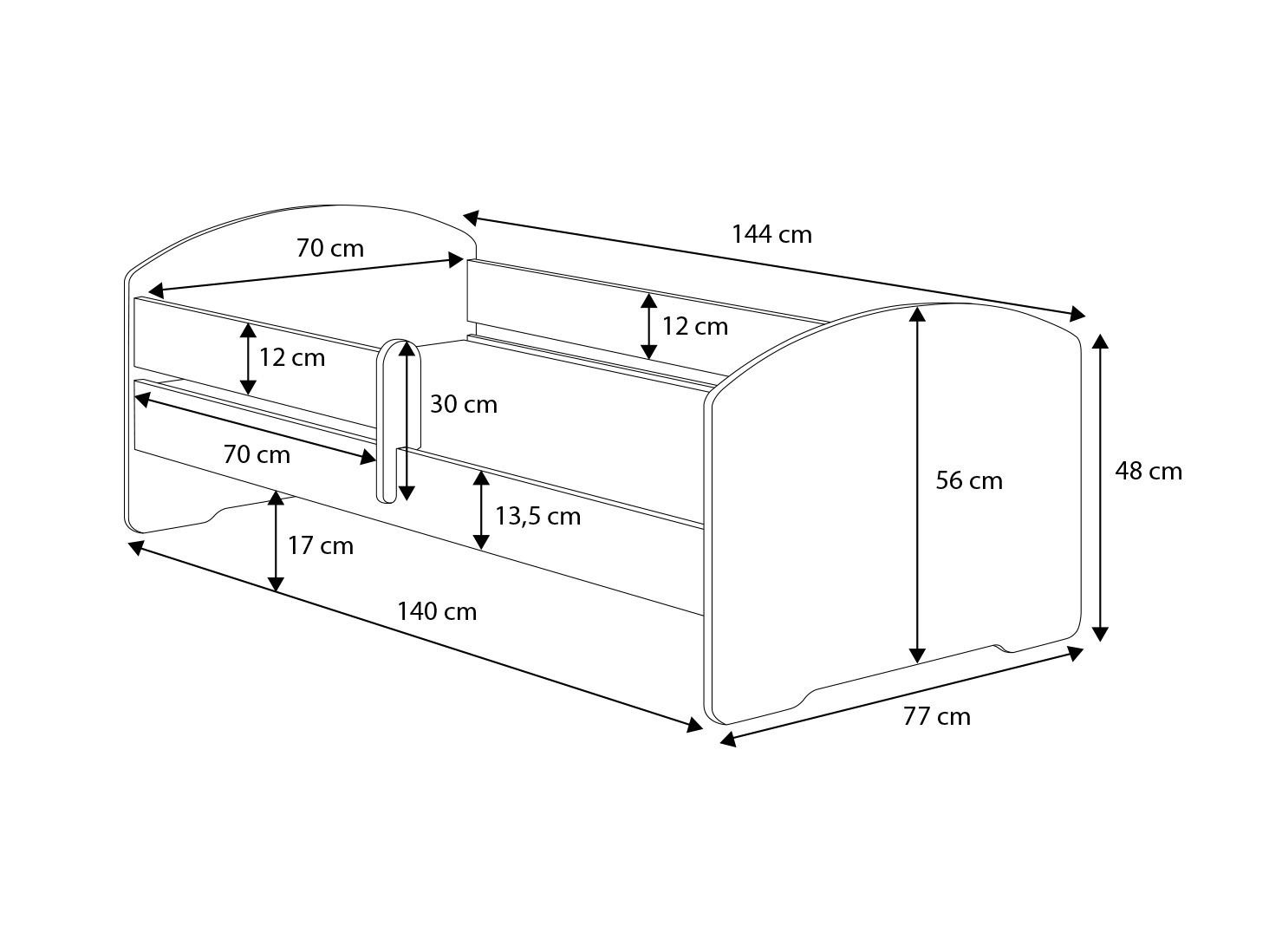 Peuterbed MAX - 140x70 cm - met lade en uitvalbeveiliging - wit