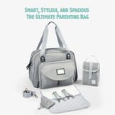 Béaba Genève II Luiertas, moduleerbaar, diverse opbergmogelijkheden, voorvak, aankleedonderlegger, isolerend vak voor babyvoeding, bevestiging voor kinderwagen, grijs