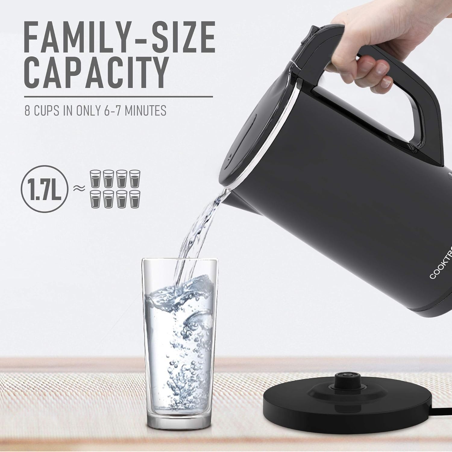 Cooktron Stille Waterkoker 1,7 Liter - Dubbelwandig - Zwart - 2000W