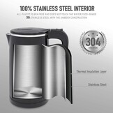 Cooktron Stille Waterkoker 1,7 Liter - Dubbelwandig - Zwart - 2000W