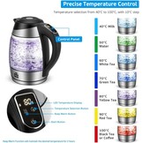 FOR ME Glazen Elektrische Waterkoker 1,8L, Temperatuurregeling, Temperatuurselectie 40°C tot 100°C, 7 Kleuren Ledverlichting, Warmhoudfunctie, BPA-Vrij