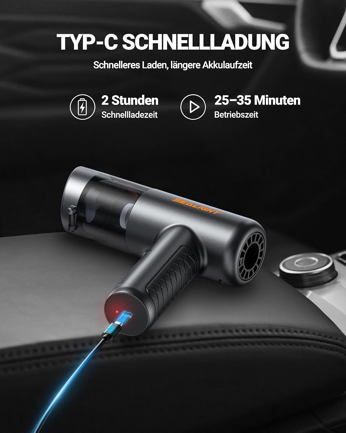 SEALIGHT Draadloze Handstofzuiger Zwart - 32000Pa - 4-in-1 - Voor Auto en Huishouden