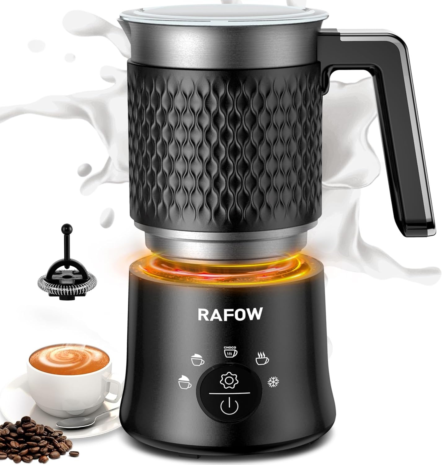 Rafow 5-in-1 Elektrische Melkopschuimer 320ml - Zwart