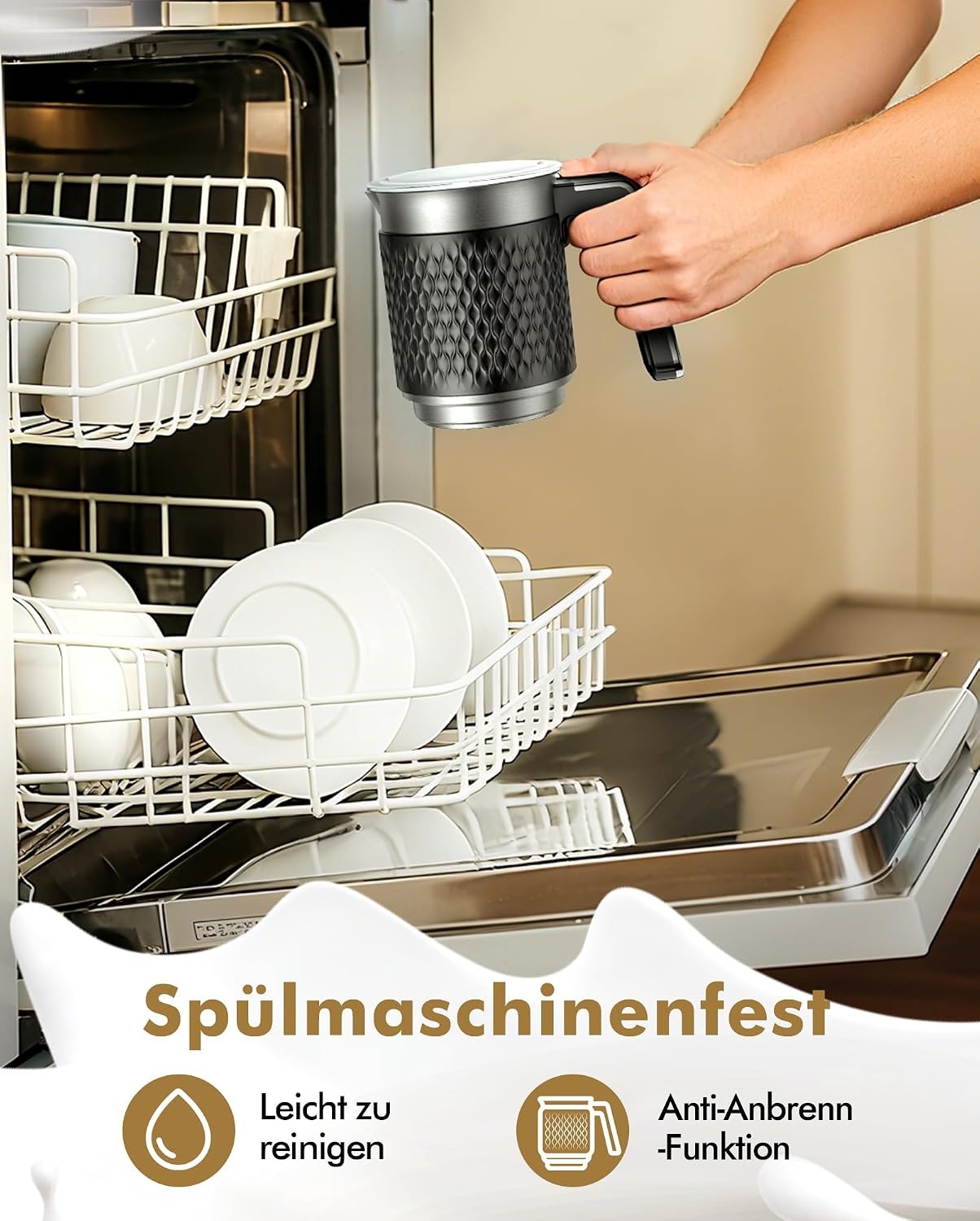 Rafow 5-in-1 Elektrische Melkopschuimer 320ml - Zwart